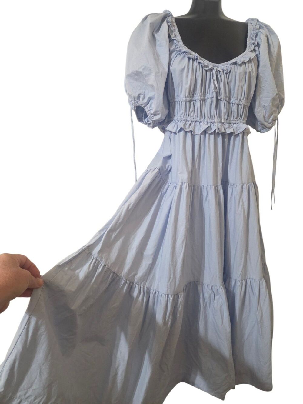 En Saison Poplin Tiered Midi Dress Puff Sleeves Cottagecore Cotton Small B25.1 - Picture 8 of 14